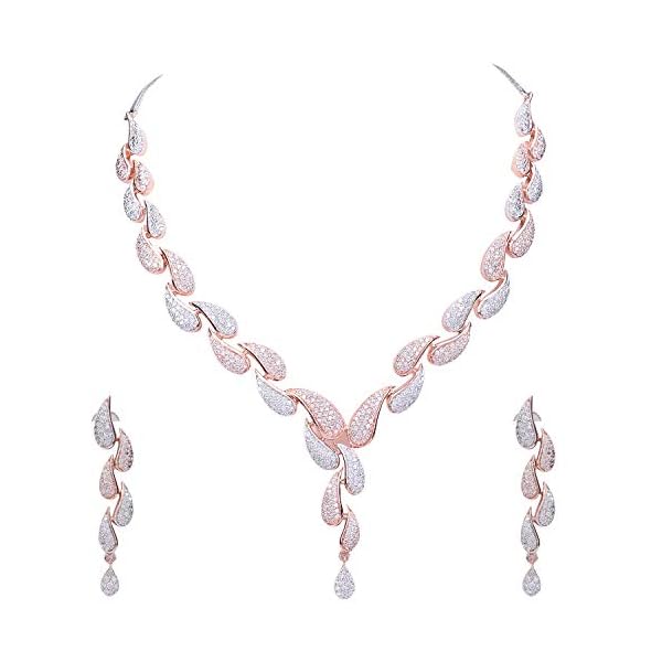 Ratnavali Jewels American Diamond CZ Rose Gold Plated Designer Jewellery Set/Necklace Set with Chain & Earring for Girls/Women (RV3382RG)