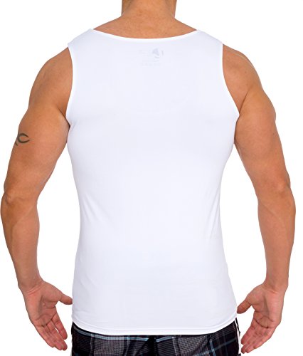 LISH Men's Slimming Light Compression Tank Top Shirt - Sleeveless Body Shaper Shirt for Weight Loss (White, XL)