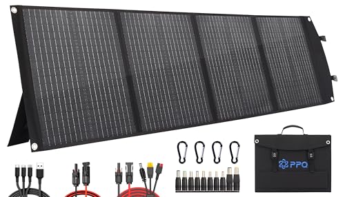 PPQ 100W Portable Solar Panel Kit 18V/6A 9lb Foldable Briefcase Solar Charger w/ 24% Efficiency 4 Cables & 16 Outputs for All Camping Power Station RV Battery Phones IP67 Waterproof
