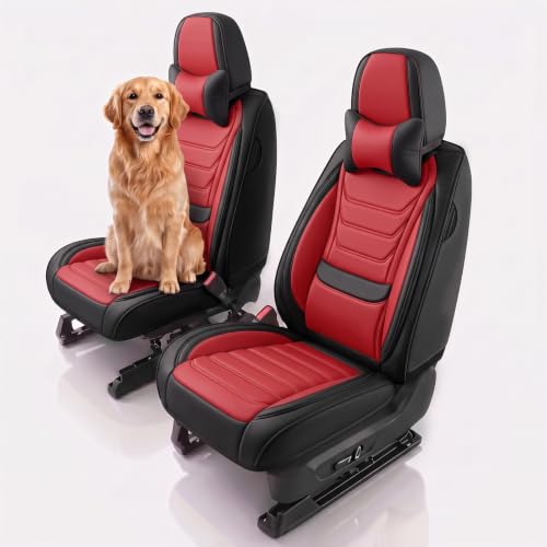 Image of for GMC Terrain 2010-2025 Seat Covers 2P w /Headrests (Black /Red) | Waterproof car seat cover, anti-slip, breathable. Airbag compatible. Seat heating works. Easy clean. Durable stitching.