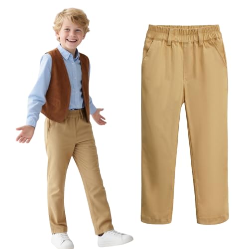 HILEELANG Kids Boy School Uniform Pants Stretch Cotton Chino Navy Khaki Trousers Sizes 4-16, 1 or 2 Pack