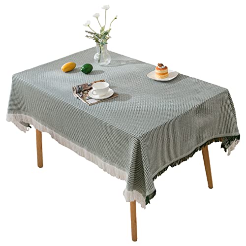 Blackish Green (Checkered) cotton linen tassel tablecloth color option