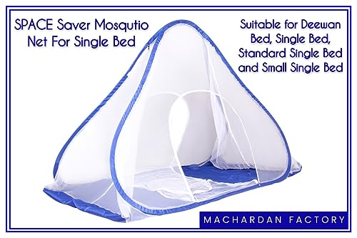 Image of Space Saver Foldable Mosquito Net Light Weight High Durability Strong and Durable Tent Shape Mosquito Machardani for Single Bed (7x3 ft) - Blue [Adjustable on All Single beds]
