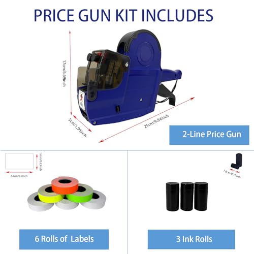 BIZXDEV 2 Line Price Gun, 2400 Color Labels 3 Ink Rolls Retail Store by bizxdev - Image 2