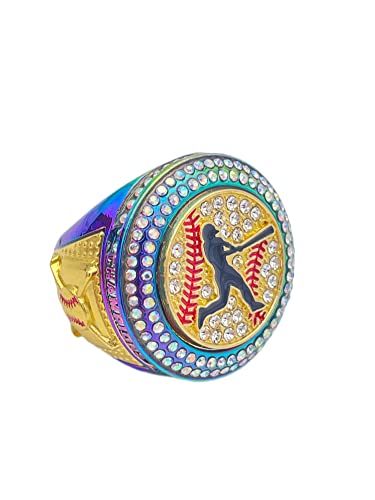 Discount Sports Rings, Baseball or Softball Batter CHAMPION RING — Player Award, assorted colors and gemstones (Rainbow)