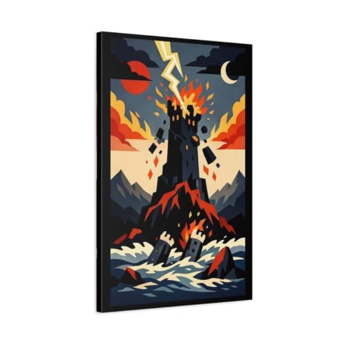 Horror Burning Castle Storm Red Canvas pour habiller un mur vide avec un tableau intense