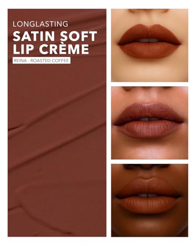 Image of SIMPLYNAM Satin Soft Lip Creme | 1 Swipe Full Coverage | Hydrating, Creamy Matte Finish | 16 Hour Stay | Transfer-Proof & Smudge-Proof | Infused with Peptides & Squalane | Vegan | 5ML | Reina- Roasted Coffee