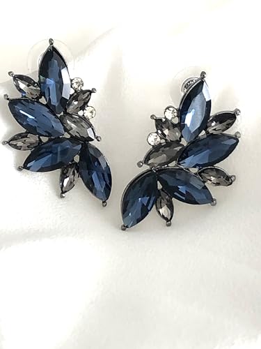 Art Deco Antique Retro Vintage Style Dark Blue Sapphire Rhinestone Cluster Earrings3