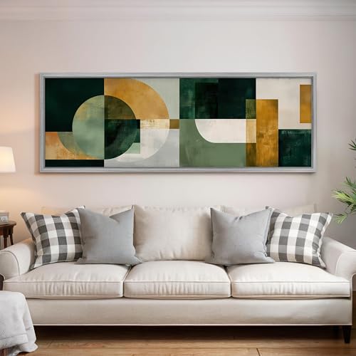 Tableau horizontal sur toile panoramique large 60x180 grand format géométrique vert - 4