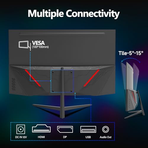 Gawfolk 32 Zoll Curved Gaming Monitor 180HZ PC Bildschirm Full HD 1080P, Rahmenloses 1800R Gebogenes Computerbildschirm mit FreeSync und… – Ansicht 6