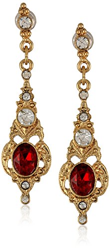 Downton Abbey Gold-Tone Belle Epoch Oval Ruby Stone with Crystal Accents Drop Earrings