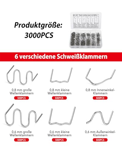 3000PCS Kunststoff Schweißgerät Heftklammern: Plastik Schweißen Klammern 0,8mm 0,6mm Schweißstäbe Klammern für Auto Kunststoff Schweißen Reparatur
