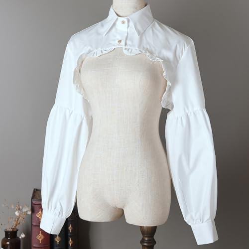 GRAJTCIN Women's Detachable Dickey Collar Long Sleeves Lace Blouse Fake Collar Half Shirt2