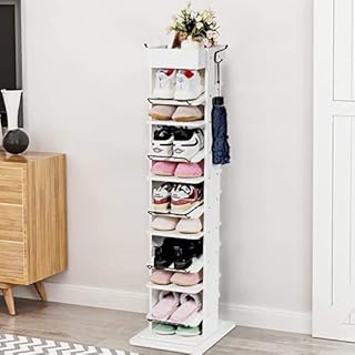 COSTWAY 11 Tiers Shoe Rack, 360° Rotating Freestanding Shoe Storage Organiser Stand with 2 Hooks, Home Hallway Entryway Shoe Shelf Unit, 34 x 34 x 123cm (White)