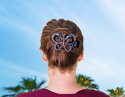 Butterfly Barrettes Hand Painted, Bun Cover Clips, 2 Pcs of a Uniquely Hair Bun Holder. for Thick and Thin Hair. this Attractive Hair Accessory can be used as a Bun Maker or a Hair Claw. - Thumbnail 6