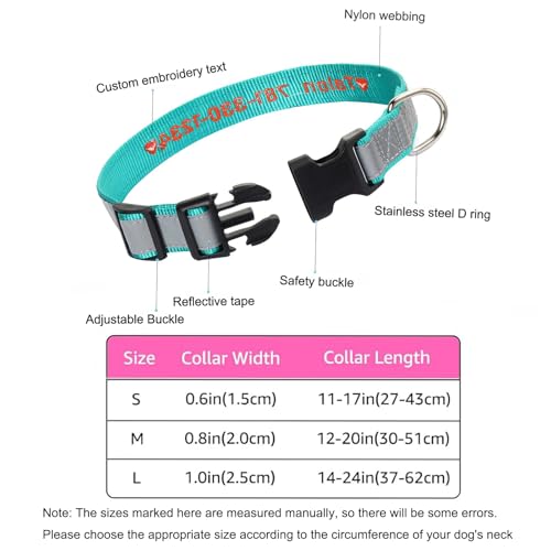 Reflektierendes personalisiertes Hundehalsband, individuell Besticktes ID-Halsband mit Kosename/Telefonnummer, verstellbares Hundehalsband mit Schnellverschluss, 3 Größen für Welpen und Hunde