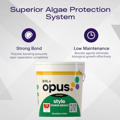 Image of Birla Opus Style Power Bright Exterior Emulsion Paint (1L, White Colour, Matt Finish)-Superior Peel Resistance, Algal Protection-For Home, Office Walls in Dry to Moderate Humid Climates