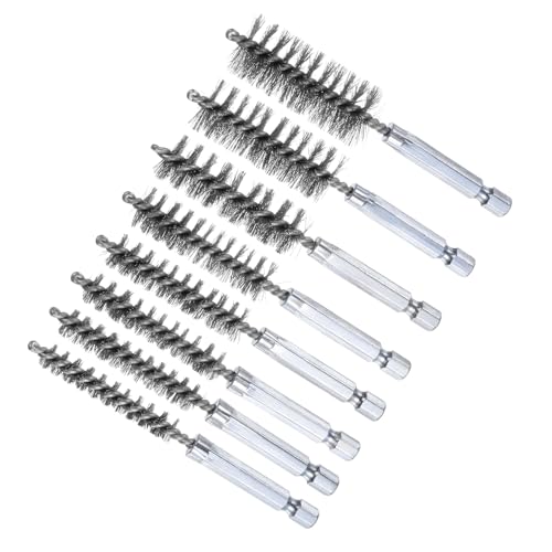 Image of Bore Brushes Set, 8mm 9mm 10mm 11mm 13mm 15mm 17mm 19mm Dia, Stainless Steel Twisted Cleaning Wire Brushes with 1 /4 Inch Hex Shank - (Applications: for Power Drill), 8-Pieces