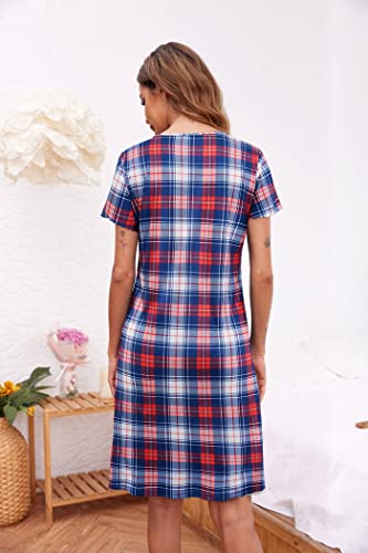 Image of Ekouaer Women's Nightshirt Short Sleeve Button Down Nightgown V-Neck Sleepwear Pajama Dress