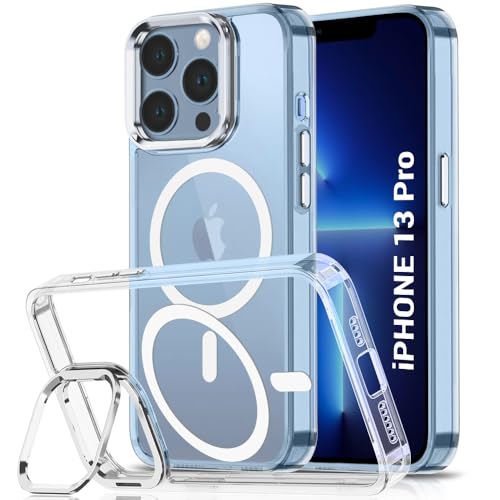 Image of TheGiftKart Hybrid Back Cover Case for iPhone 13 Pro | Built-in Stand | Shockproof Hard Back Case Cover for iPhone 13 Pro (PC & TPU, Crystal Clear Back, MagSafe Compatible, Transparent Sides)