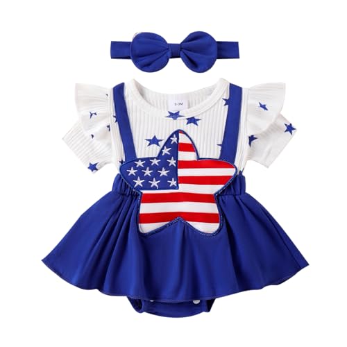 4th of July Baby Girl Outfits Newborn Romper Dress Summer Infant American Flag Clothes Cute Toddler Tutu Dresses (A American Flag Blue,12-18 Months)