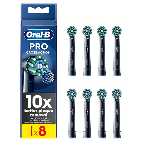 Oral-B Pro Cross Action Electric Toothbrush Heads 8 Count Black - X-Shape & Angled Bristles Deep Plaque Removal Replacement Brush Heads