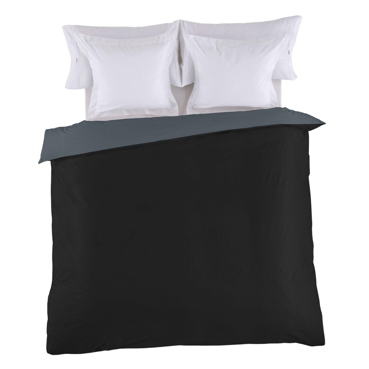 Housse de couette grise 180 x 220 cm linge de lit bicolore pour parure adulte