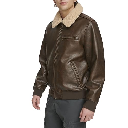 Levi's Men's Faux Leather Aviator Bomber Jacket with Sherpa Collar2