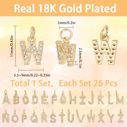 SUNNYCLUE 1 Box 26Pcs Real 18K Gold Plated Rhinestone Letter Charms Gold Alphabet Charms Bulk Golden A-Z Slide Glitter Small Metal Charm for jewellery Making Charms Craft DIY Necklace Bracelet Women - Image 2