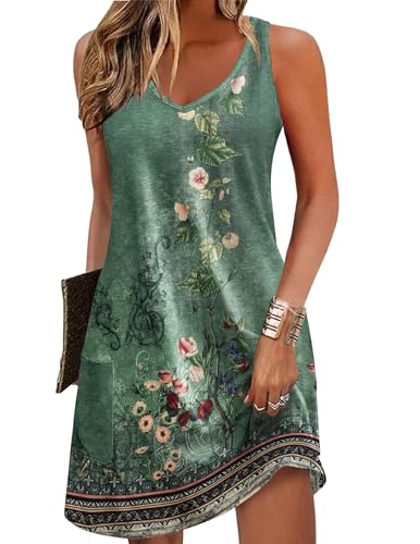 Image of Zeagoo Womens Summer Dress 2026 Loose V Neck Sleeveless Sundresses Swimsuit Coverup with Pockets Floral Tank Dresses