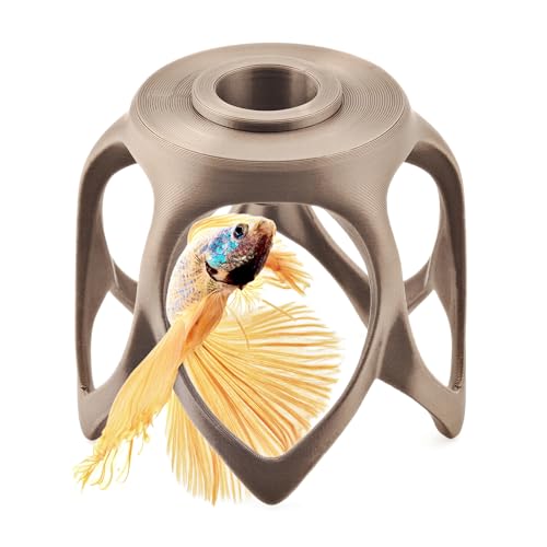 Image of Betta Play Ground | Floating Hammock and Hiding Cave for Betta, Fish, Shrimp with Feeding Station - Swim-Through Aquarium Ornament and Tank Decoration (Bronze, Mini)