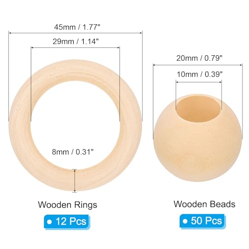 Cercles en bois pour macramé PATIKIL et perles pour suspensions bohèmes - 3