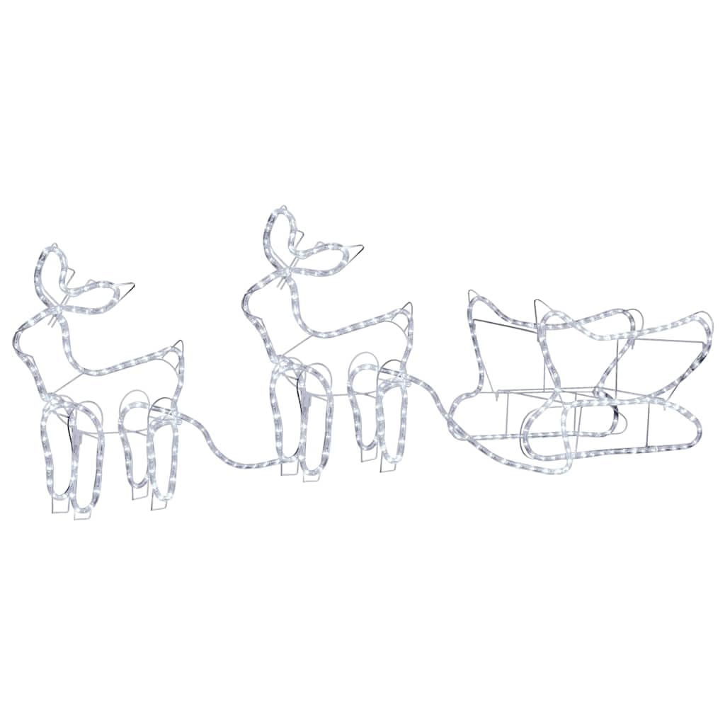 ACAGALA 576 LED Reno con trineo, 16 metros de tubo de luz, 2 unidades de figuras navideñas para exterior e interior, iluminación de Navidad blanco frío para casa, patio, jardín, porche