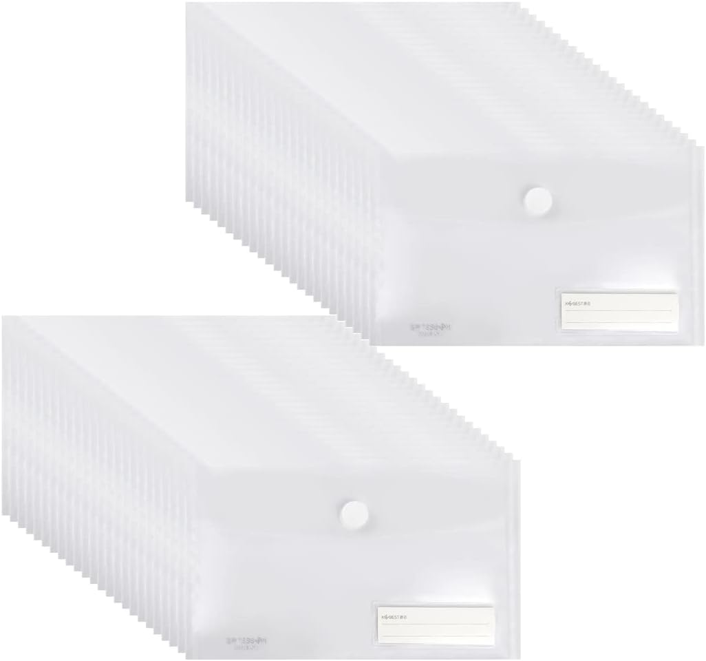 YoeeJob Plastic Envelopes with Hook & Loop Closure, 6x10 Receipt Envelope Money Cash Coupon Organization with Label Pocket, 48 Packs