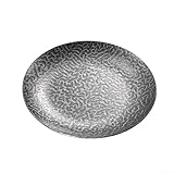 Juego de platos martillados retro de acero inoxidable – Plato redondo grueso para filetes, parrilla, catering, restaurantes – Bandeja de mesa vintage plateada (23 cm)