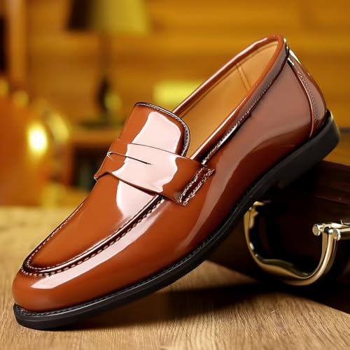 Santimon Men's Patent Leather Penny Loafers Slip-On Formal Business Dress Shoes2