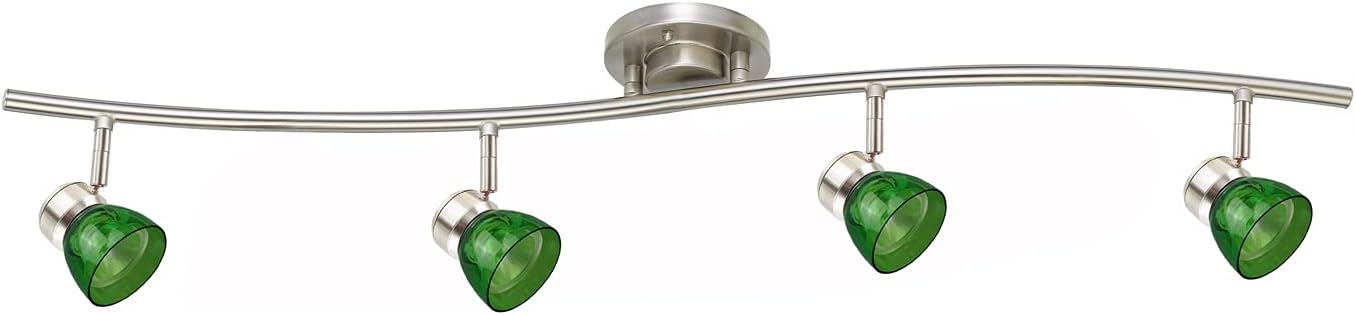 4-Light LED Track Lighting Kit Brushed Steel Finished Clear Green Acrylic Shades A84L-BS-CGN (Brushed Steel/Clear Green)