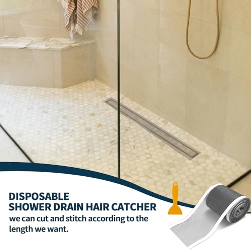 4 Inch x 33 FT Disposable Shower Drain Screen Self-Adhesive Stickers, with Cleaning Shovel, Showers Drain Hair Catcher, Shower Drain Mesh Stickers for Bathroom Kitchen Sink - Thumbnail 6