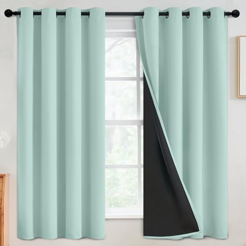 Image of SimpleHome Aqua 100% Blackout Curtains Room Darkening Living Room 63 Inch