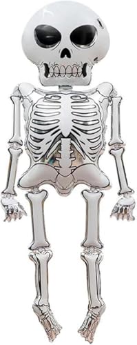 Image of AMFIN (Pack of 1) Halloween Skeleton Foil Balloon - 52 Inch Giant Skeleton Balloon Decoration | Scary Halloween Party Supplies - Black & White