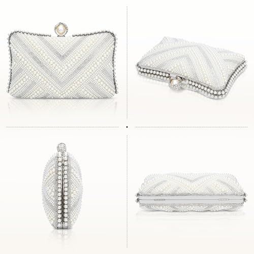 Image of Pearl Clutch Purse Women's Evening Handbags Luxury Beaded Bride Purse with Chain for Wedding Prom Cocktail Party