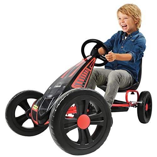 hauck Go Kart Cyclone - Kart Pedales para Niños de 4 a 10 Años - Coche Pedales con Ruedas de 12 Pulgadas - Go-Kart con Freno de Mano y Asiento Ajustable - Chasis de Acero - Negro/Rojo