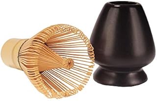 Matcha Tea Whisk Set - Bamboo Whisk and Whisk Holder - Black