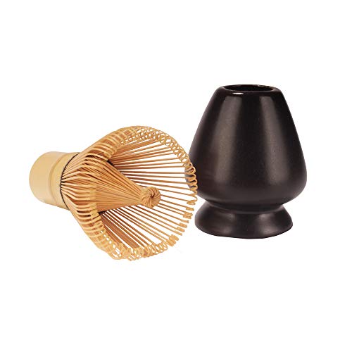 Matcha Tea Whisk Set - Bamboo Chasen and Black Whisk Holder Rest Set