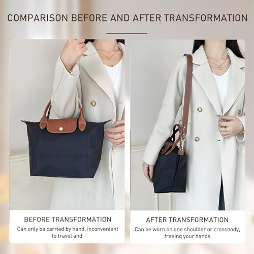Image of Upgraded 4 Buckles Purse Strap Replacement Compatible with Longchamp S /M Bag, Anti-Slip Leather Bag Straps Conversion Kit, Handbags Crossbody Shoulder Strap 34-48'' Adjustable for Women(Brown)