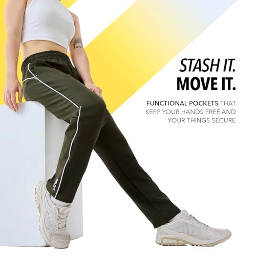 Image of Boldfit Track Pants for Women with Contrast Piping,Lightweight Poly Terry Fabric,Elastic Waistband, Side Slant Pockets,Regular Fit Gym Track Pants for Woman Athletic Gym,Running & Casual Wear Joggers