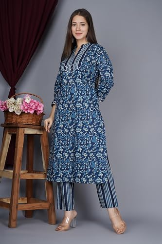 MEERA FAB Women Pink Cotton Printed Kurta with Palazzo & Dupatta Set