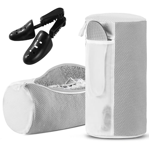 Shoe Washing Machine Bag for Washer and Dryer - Reusable Large Laundry Shoe Bag for Sneakers Tennis Home Washing Kit, Includes Shoe Trees to Keep Shape, Grey 2pcs