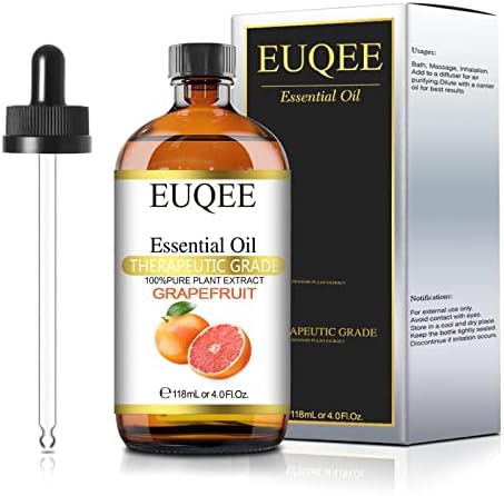 EUQEE Grapefruit Essential Oil 118mL/4fl.oz Pure Grapefruit Oil Large Capacity Therapeutic Grade Essential Oil with Glass Dropper for Hair/Skin Care, Diffuser, Aromatheraphy