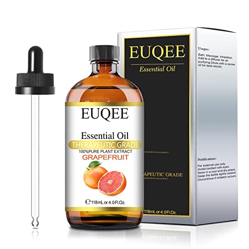 Euqee Grapefruit Essential Oil 118Ml/4Fl.oz Pure Grapefruit Oil Large Capacity Therapeutic Grade Essential Oil With Glass Dropper For Hair/Skin Care, Diffuser, Aromatheraphy #TOP1